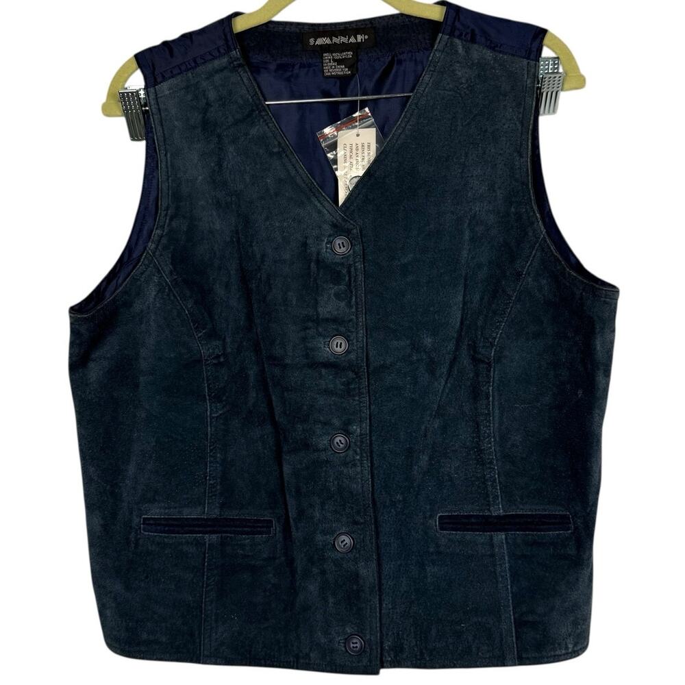 New Savannah Vintage 90s Suede Leather Button Up‎ Satin Tailored Vest Top Large